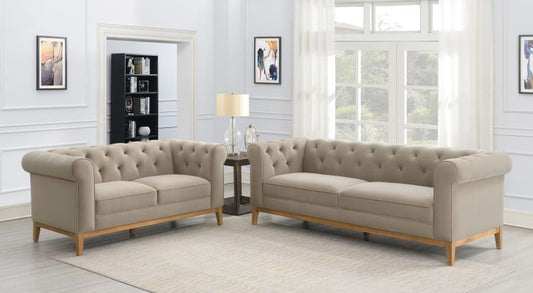 Sandrine 2-piece Button Tufted Tuxedo Arms Living Room Set Camel