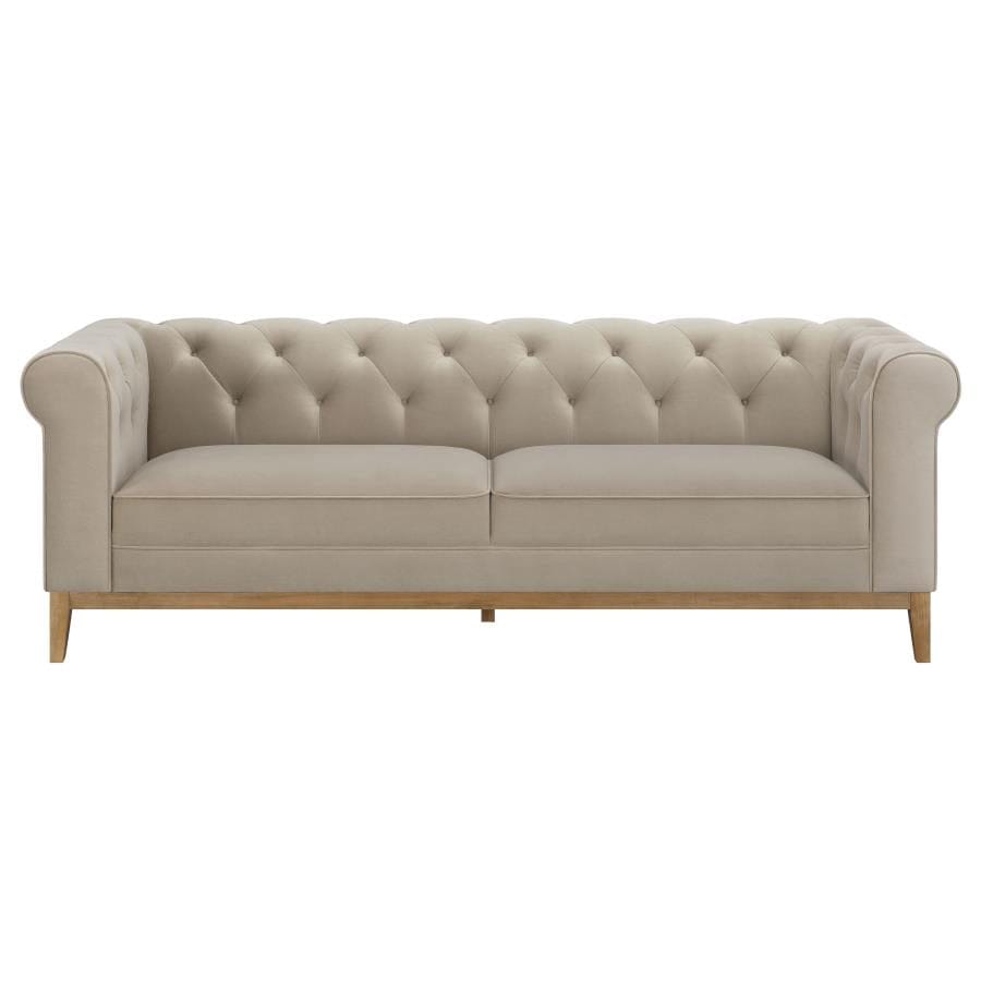 Sandrine Button Tufted Tuxedo Arms Sofa Camel