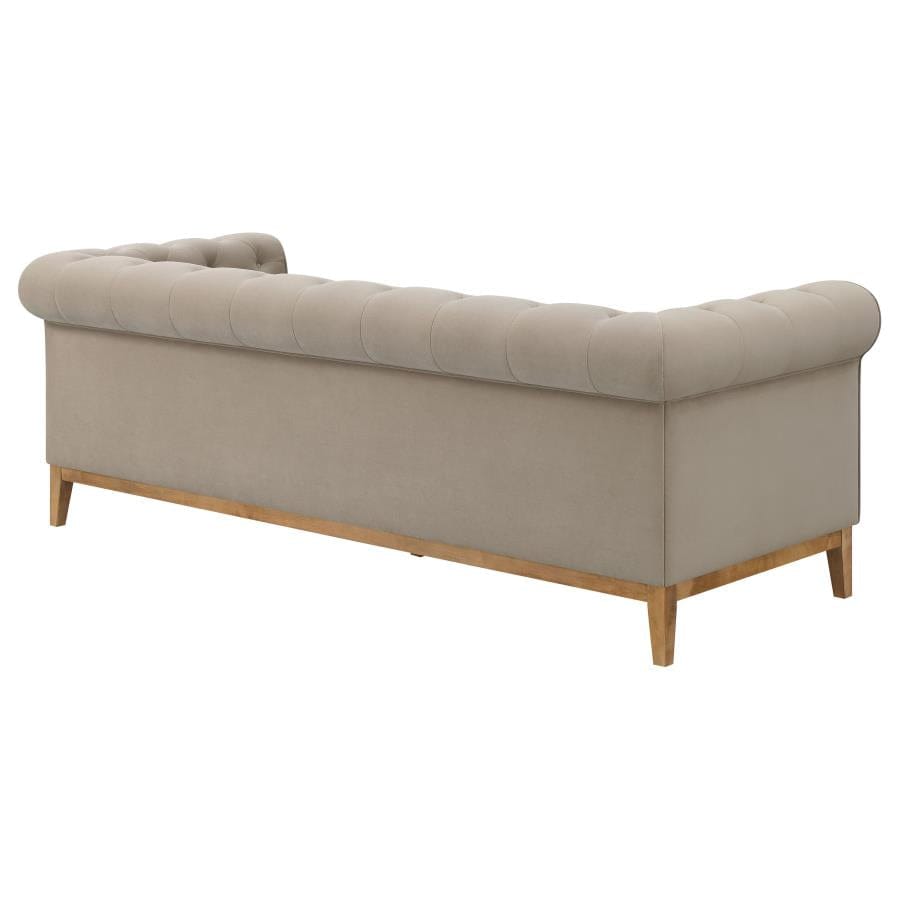 Sandrine Button Tufted Tuxedo Arms Sofa Camel