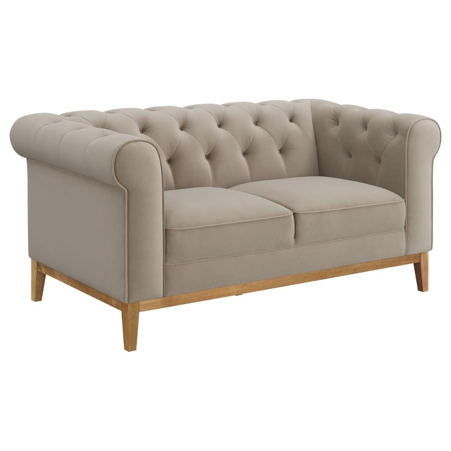 Sandrine Button Tufted Tuxedo Arms Loveseat Camel