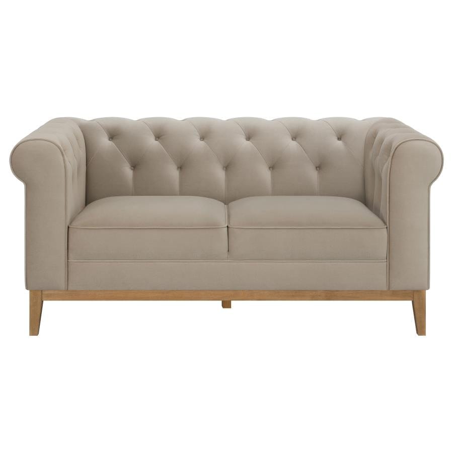 Sandrine Button Tufted Tuxedo Arms Loveseat Camel