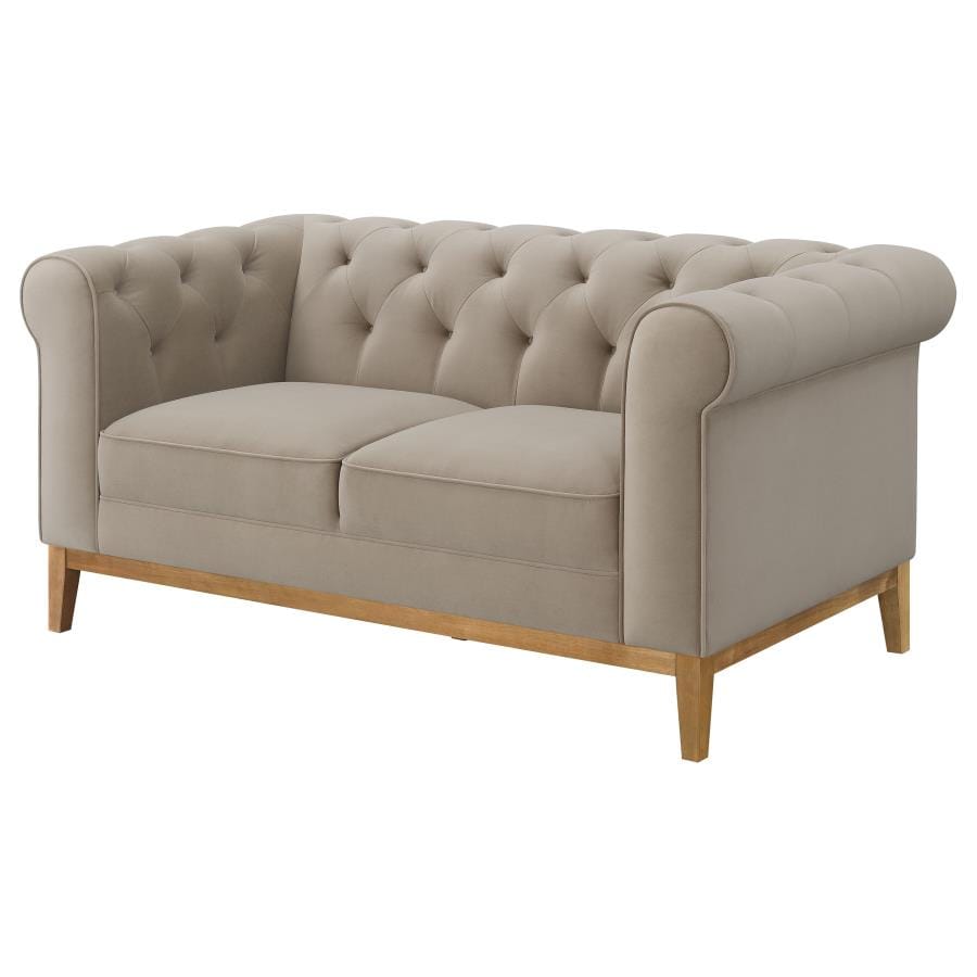 Sandrine Button Tufted Tuxedo Arms Loveseat Camel