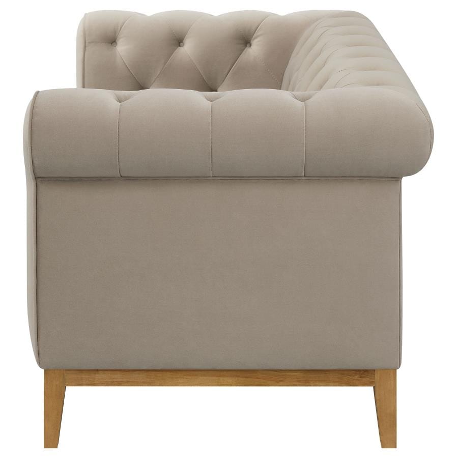 Sandrine Button Tufted Tuxedo Arms Loveseat Camel