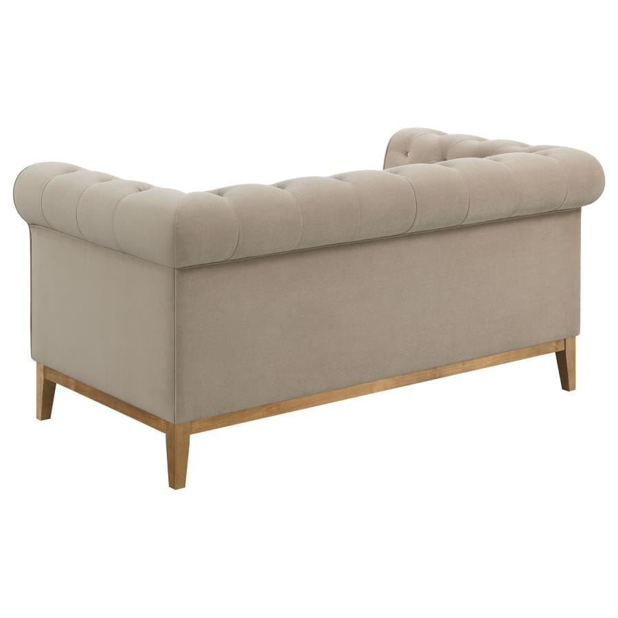 Sandrine Button Tufted Tuxedo Arms Loveseat Camel