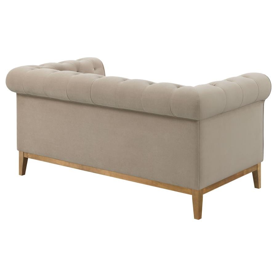 Sandrine Button Tufted Tuxedo Arms Loveseat Camel