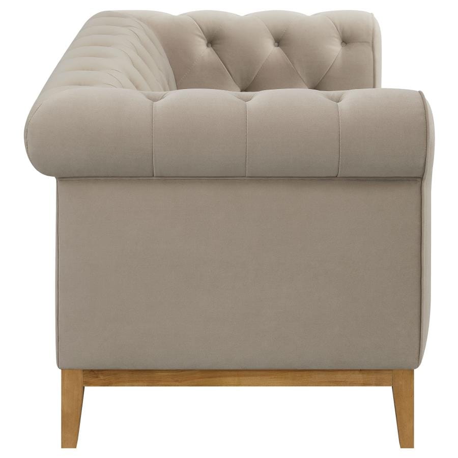 Sandrine Button Tufted Tuxedo Arms Loveseat Camel