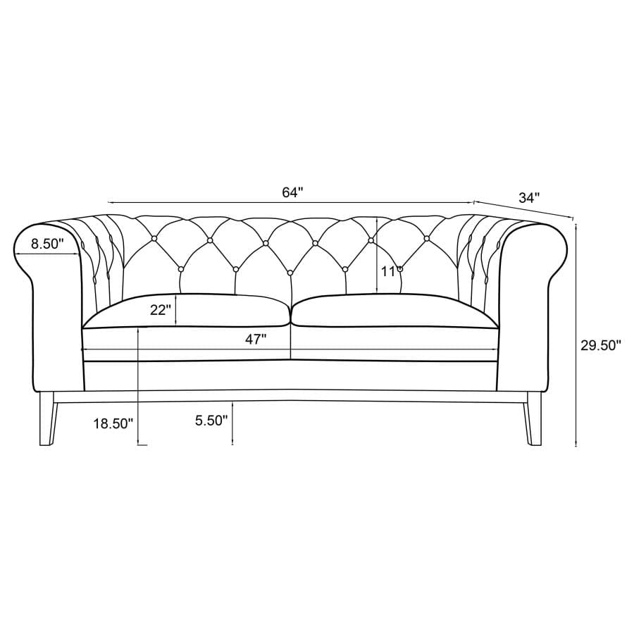 Sandrine Button Tufted Tuxedo Arms Loveseat Camel