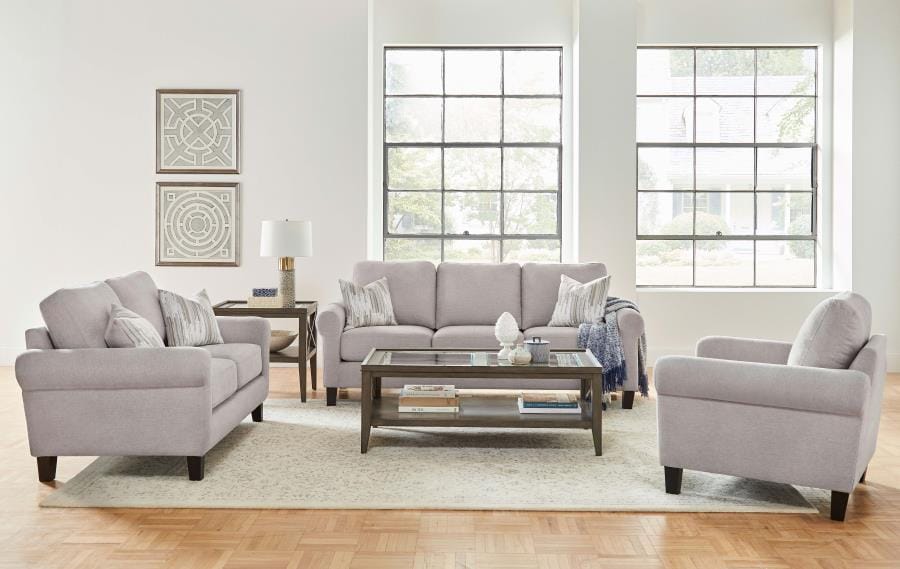 Nadine Upholstered Round Arm Living Room Set Oatmeal