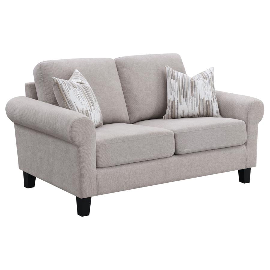 Nadine Upholstered Round Arm Loveseat Oatmeal