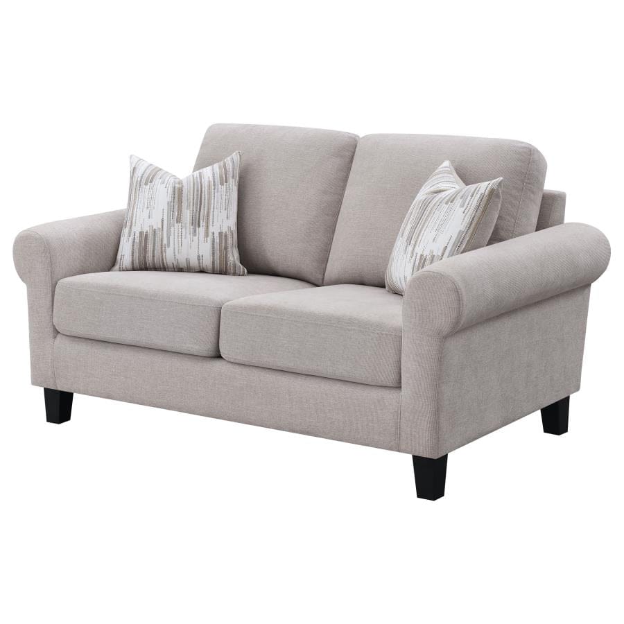 Nadine Upholstered Round Arm Loveseat Oatmeal