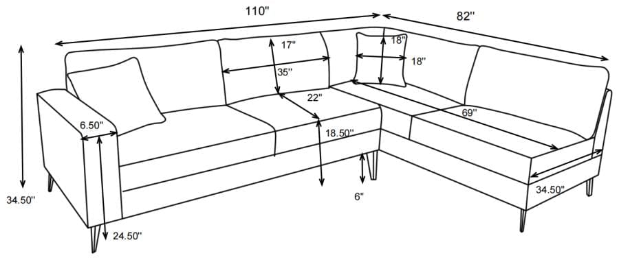 Clint Upholstered Sectional with Loose Back Grey