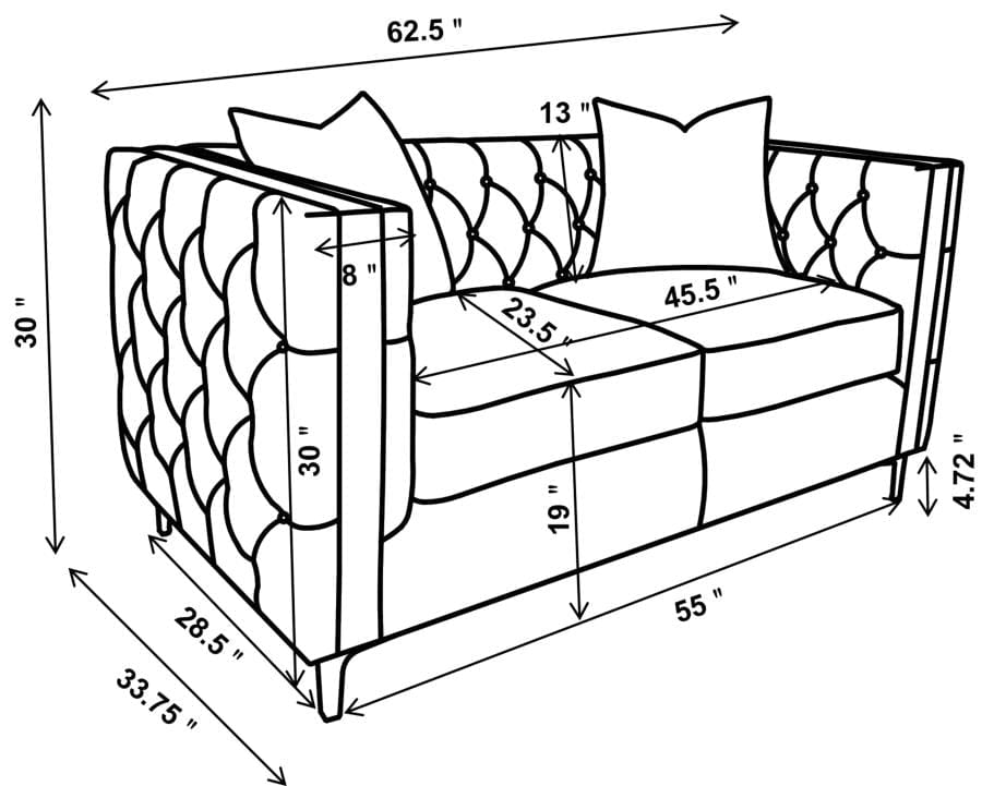 Phoebe Tufted Tuxedo Arms Loveseat Urban Bronze