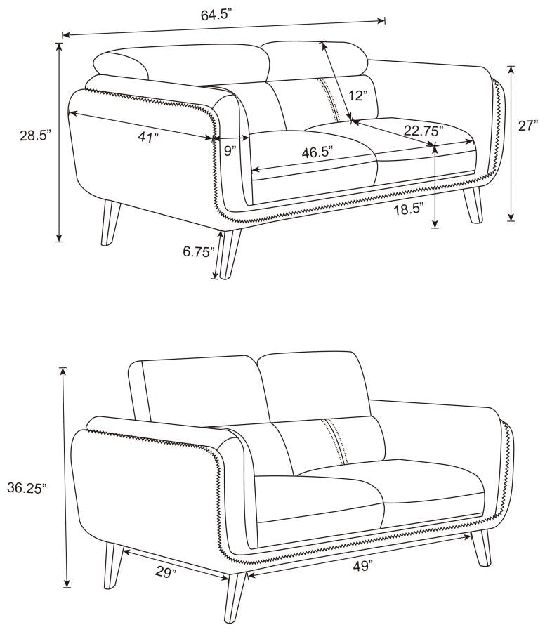 Shania Track Arms Loveseat with Tapered Legs Black