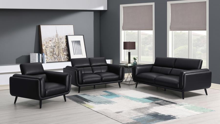 Shania Track Arms Loveseat with Tapered Legs Black