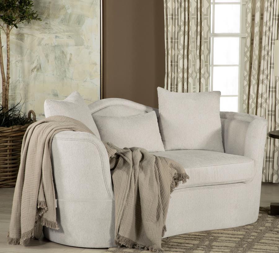 Kamilah Upholstered Loveseat with Camel Back Beige