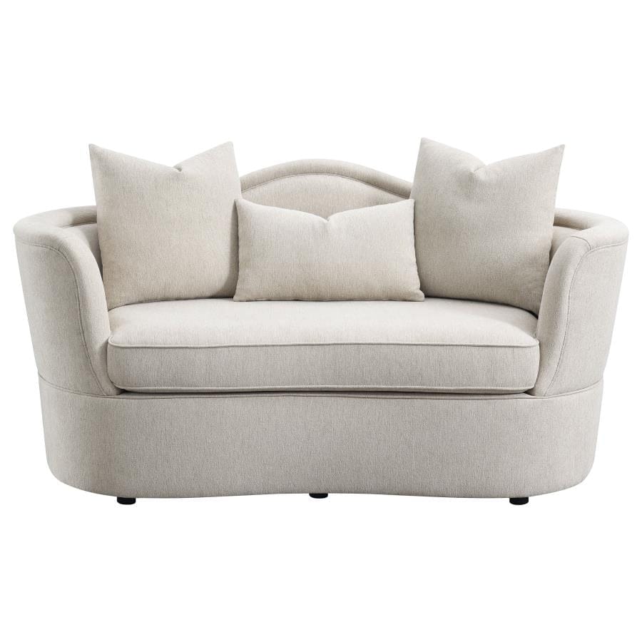 Kamilah Upholstered Loveseat with Camel Back Beige