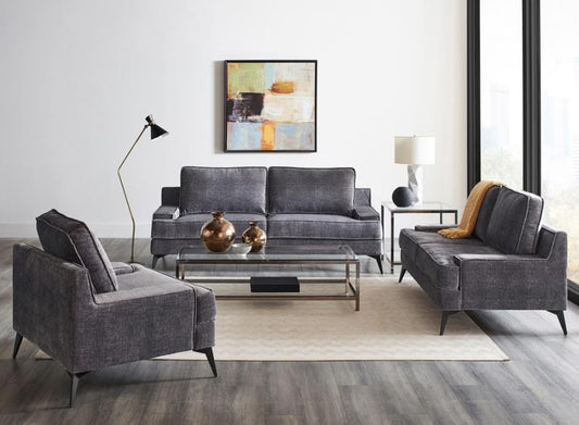 Mattie Recessed Arm Living Room Set Charcoal Grey