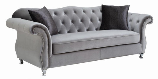 Frostine Button Tufted Sofa Silver