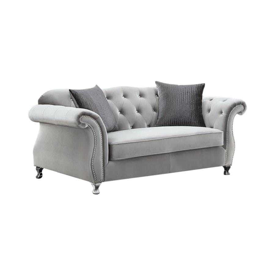 Frostine Button Tufted Loveseat Silver