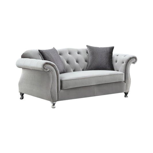 Frostine Button Tufted Loveseat Silver