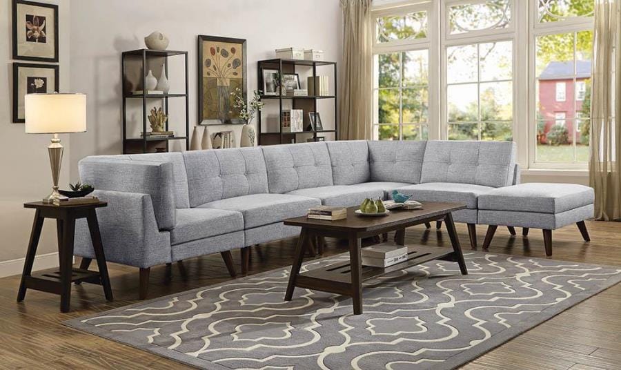 Churchill 6-piece Upholstered Modular Tufted Sectional Grey and Walnut