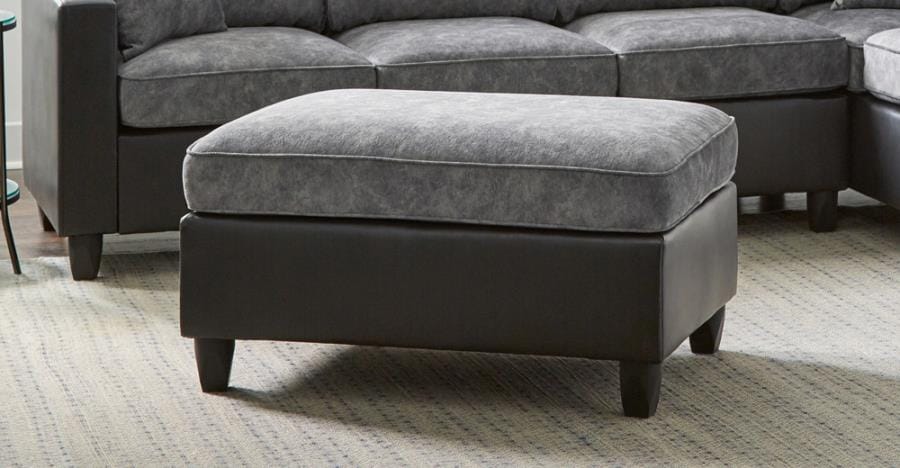 Vinny Rectangle Upholstered Ottoman Pewter and Black