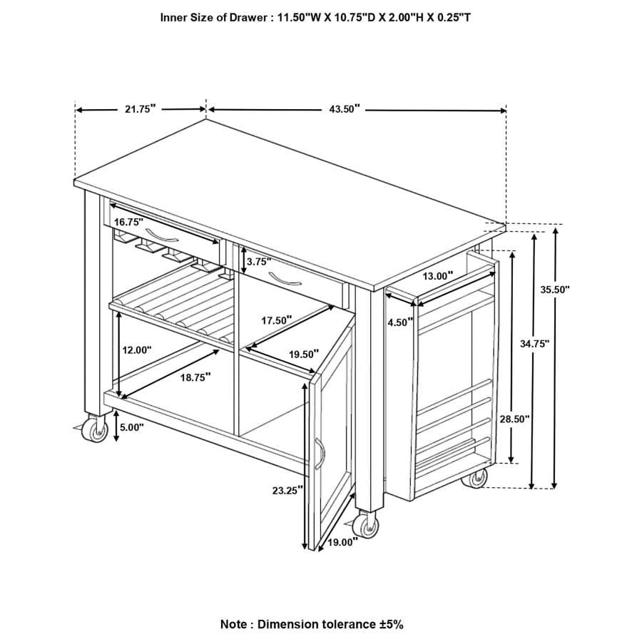 Shepard Kitchen Cart with Granite Top Black