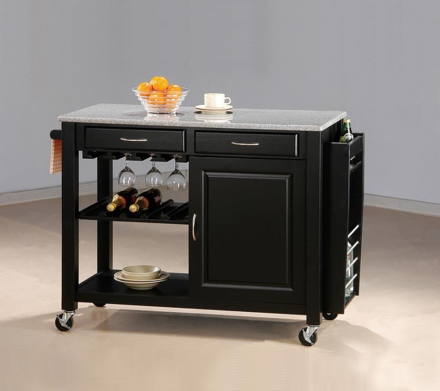 Shepard Kitchen Cart with Granite Top Black