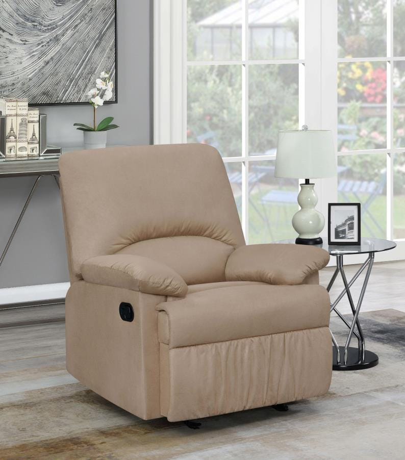 Upholstered Glider Recliner Tan