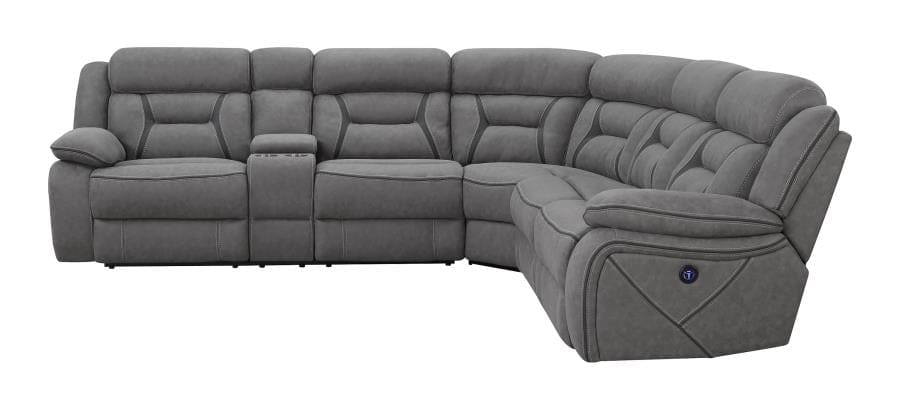 Higgins Four-Piece Upholstered Power Sectional Grey