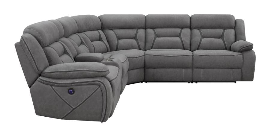 Higgins Four-Piece Upholstered Power Sectional Grey