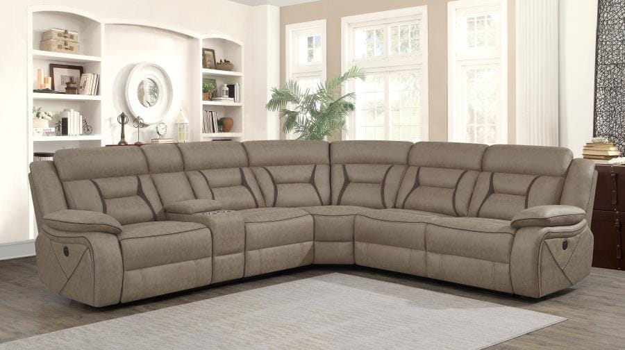 Higgins Four-Piece Upholstered Power Sectional Tan