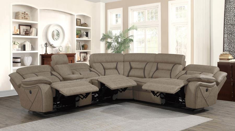 Higgins Four-Piece Upholstered Power Sectional Tan