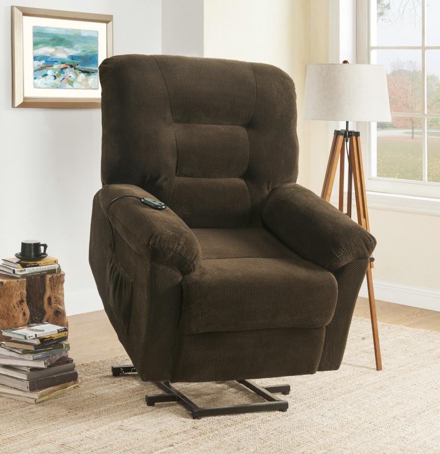 Upholstered Power Lift Recliner Chocolate