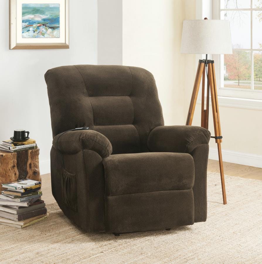 Upholstered Power Lift Recliner Chocolate