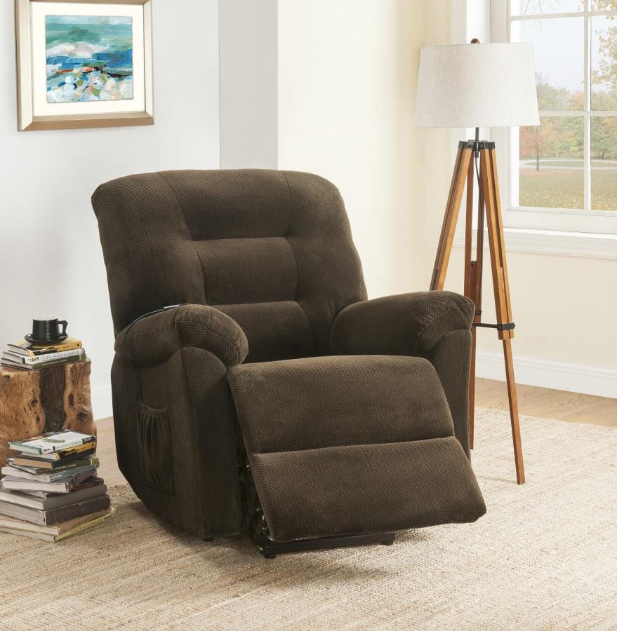 Upholstered Power Lift Recliner Chocolate