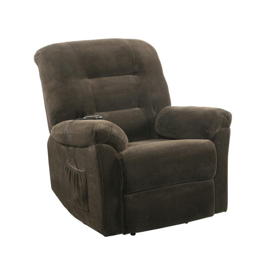 Upholstered Power Lift Recliner Chocolate