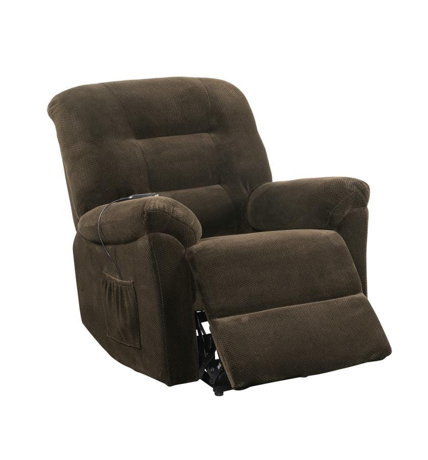 Upholstered Power Lift Recliner Chocolate