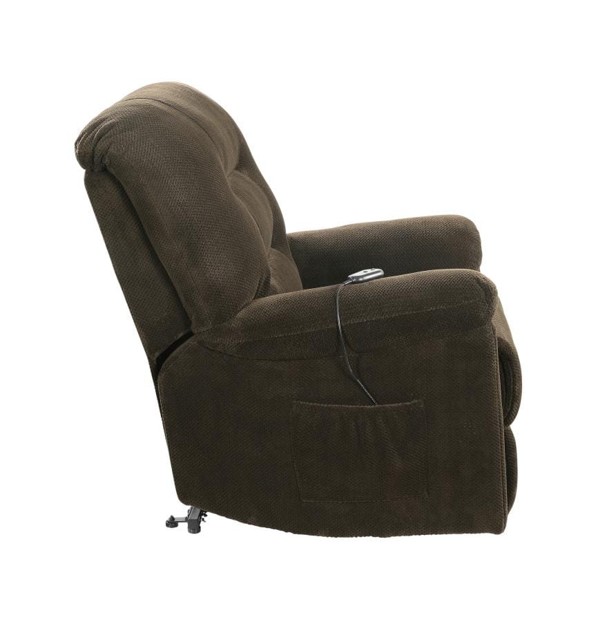 Upholstered Power Lift Recliner Chocolate