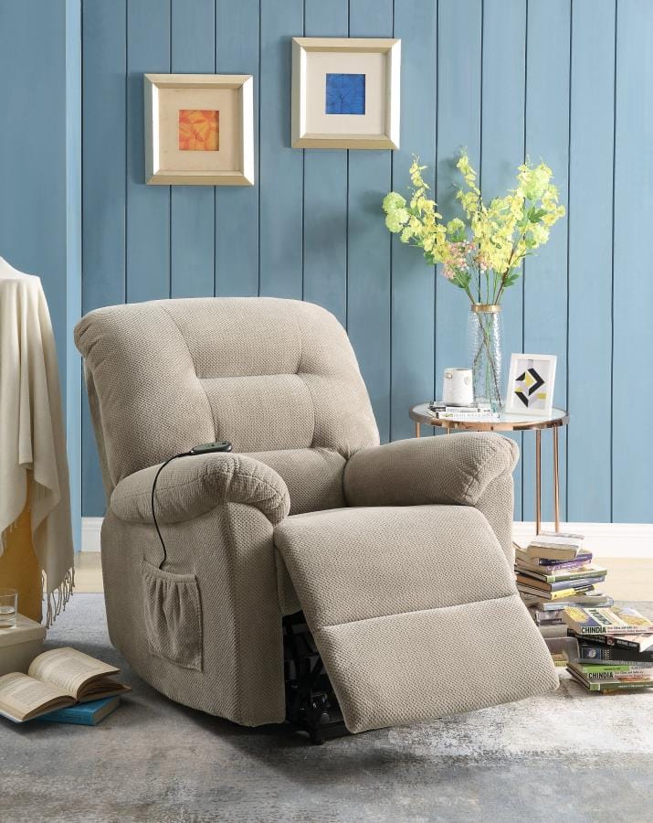 Upholstered Power Lift Recliner Beige