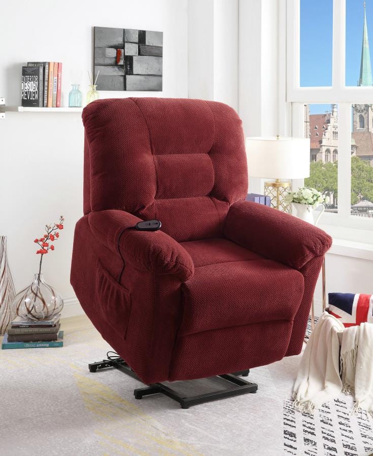 Upholstered Power Lift Recliner Brick Red