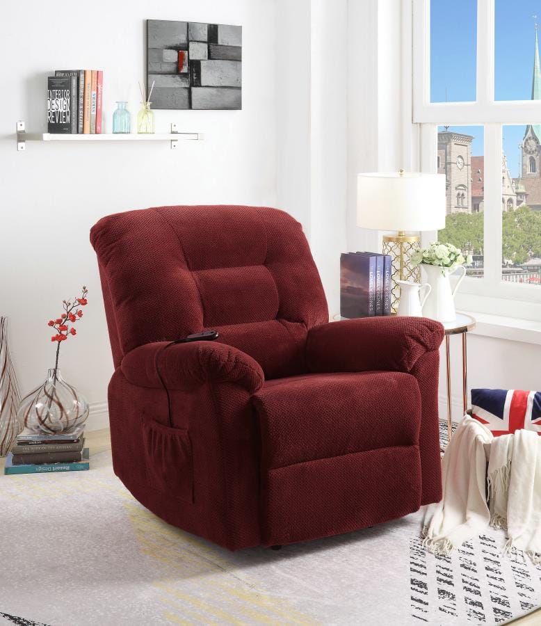 Upholstered Power Lift Recliner Brick Red