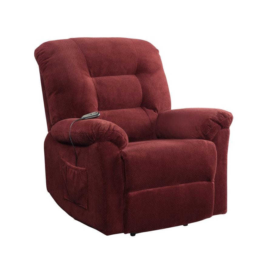 Upholstered Power Lift Recliner Brick Red
