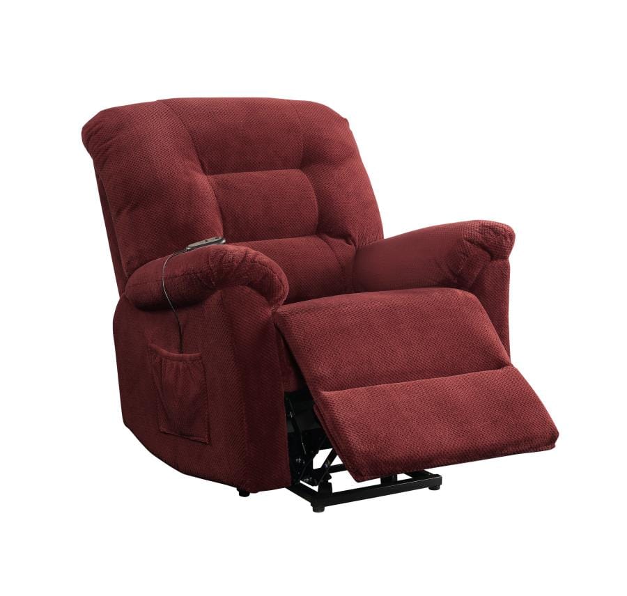 Upholstered Power Lift Recliner Brick Red