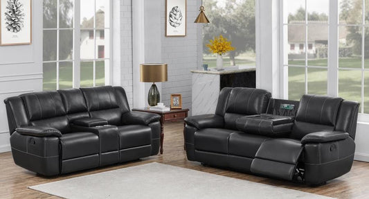 Lee Upholstered Pillow Top Arm Living Room Set Black