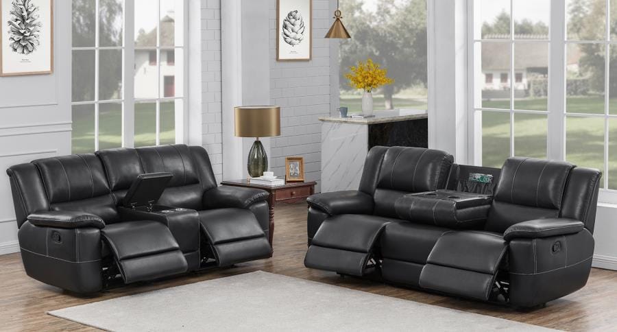 Lee Upholstered Pillow Top Arm Living Room Set Black