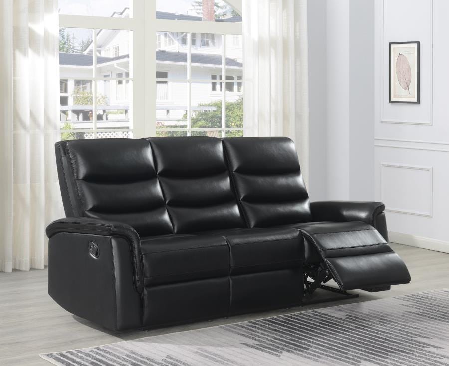 Dario Upholstered Channeled Back Motion Sofa Black