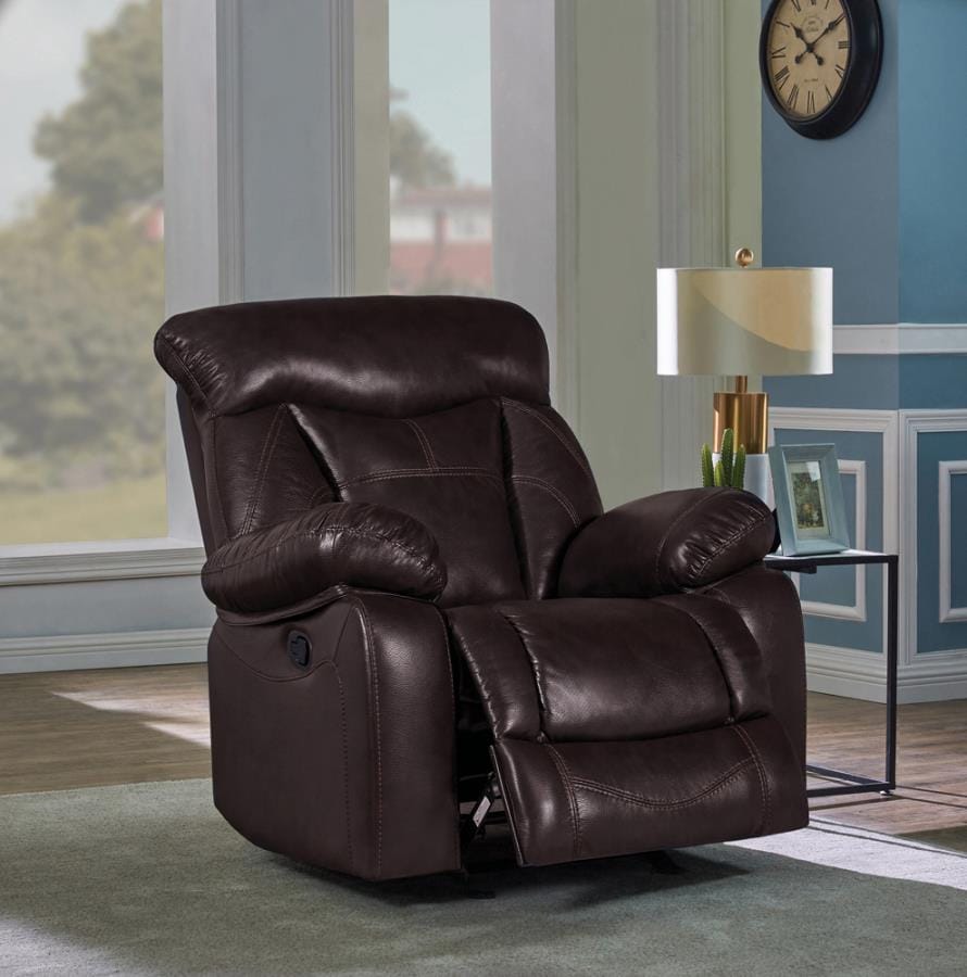 Zimmerman Pillow Top Arm Glider Recliner Dark Brown