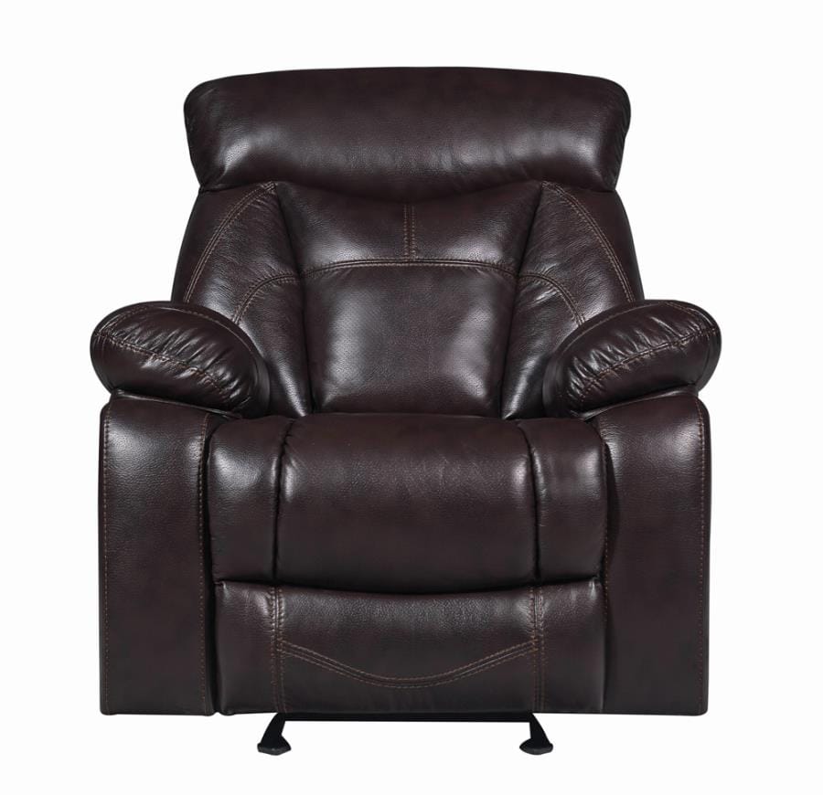 Zimmerman Pillow Top Arm Glider Recliner Dark Brown