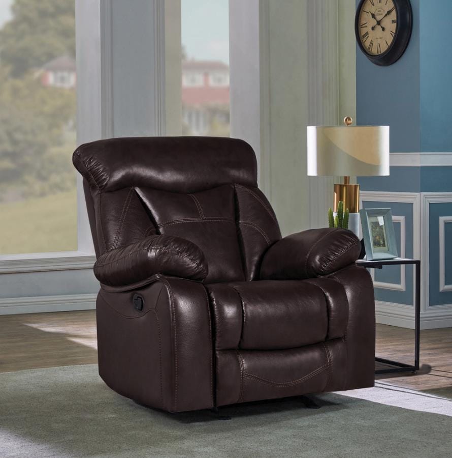 Zimmerman Pillow Top Arm Glider Recliner Dark Brown